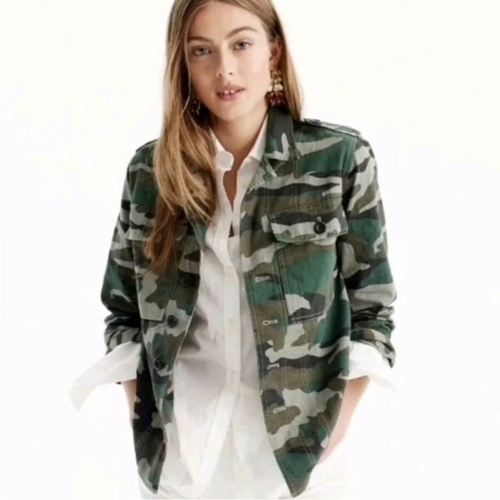 J. Crew Camo Utility Shacket Size Large Petite - Picture 3 of 12